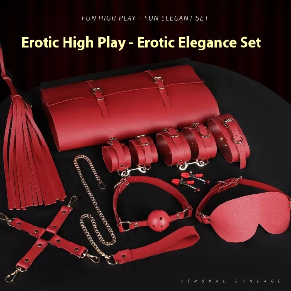 10-piece set of BDSM props for female slave training, leather belt storage bag - Image 2