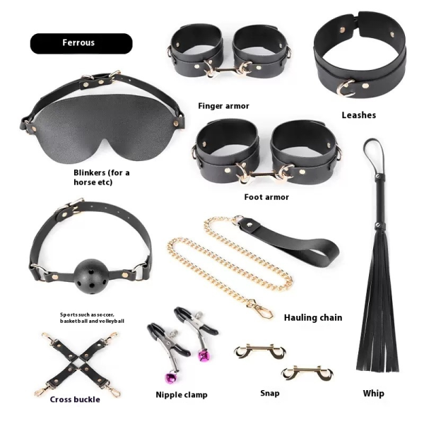 10-piece set of BDSM props for female slave training, leather belt storage bag - Image 4