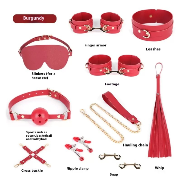 10-piece set of BDSM props for female slave training, leather belt storage bag - Image 5
