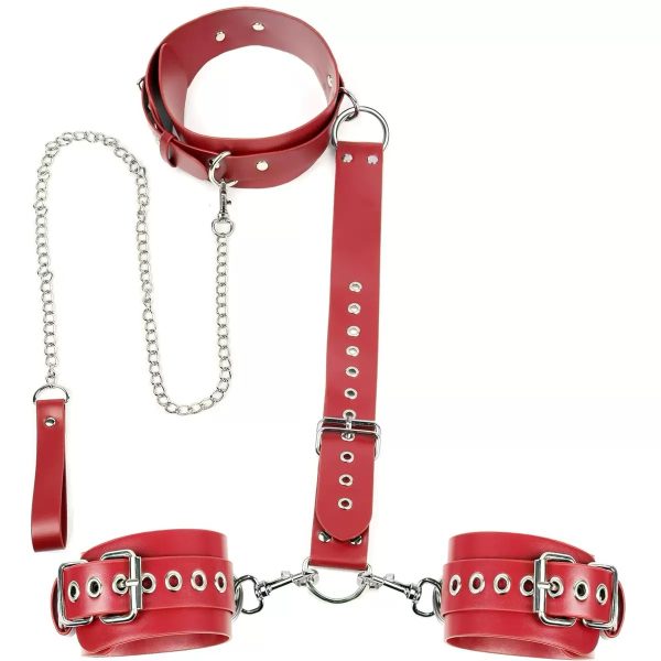Wholesale of adjustable sex training products for both adults and women from European and American SM leather reverse handcuffs with traction chains - Image 2