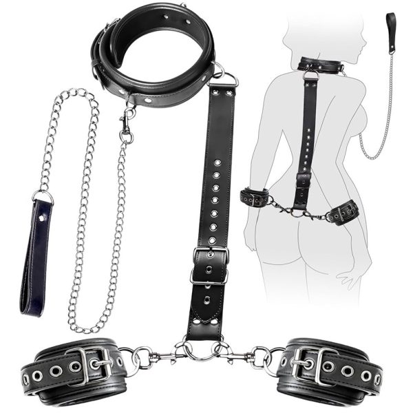Wholesale of adjustable sex training products for both adults and women from European and American SM leather reverse handcuffs with traction chains