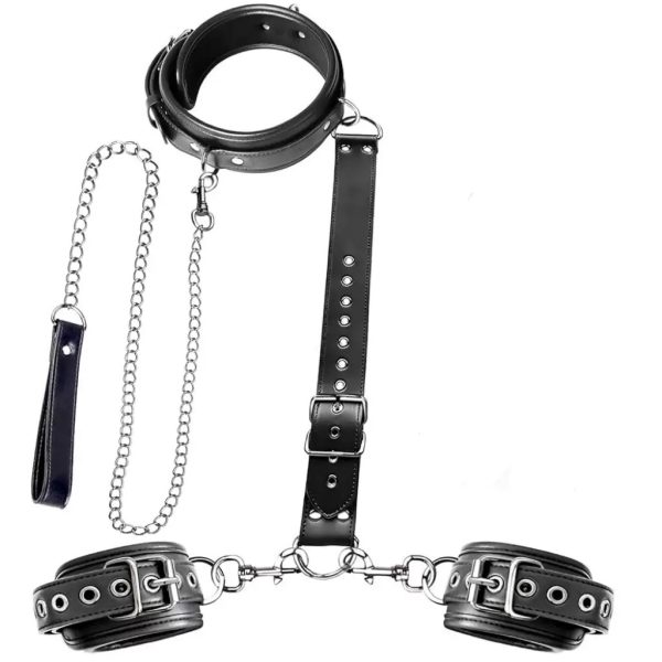 Wholesale of adjustable sex training products for both adults and women from European and American SM leather reverse handcuffs with traction chains - Image 3